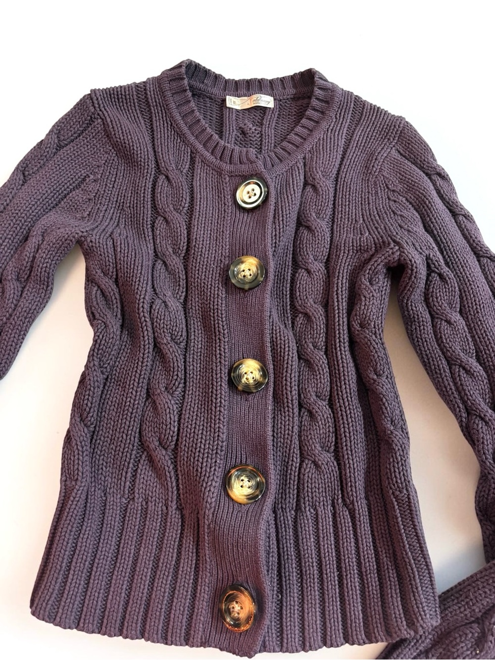 Y2K Old Navy Purple Cable Knit Cotton Cardigan Sweater Chunky Button-Front XS